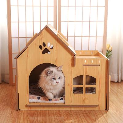 China New Design Pet Detachable Outdoor Wooden Villa Indoor Wooden Cat House Windproof House With Window For Living Room for sale