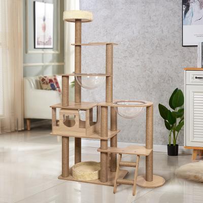 China Large High Quality Modern Indoor Wooden Tree House Cat Wooden Treehouse Tower Windproof for Living Room for sale