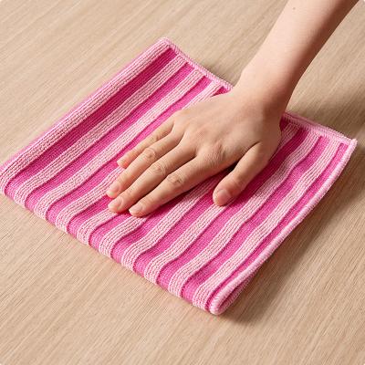 China Sustainable Pink Stripe Reusable Hygroscopic Super Soft Microfiber Cleaning Cloth for sale