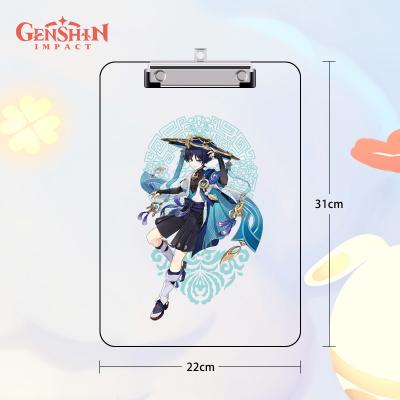 China YKL Genshin Impact Board A4 Clip Acrylic Writing Clip Board Baseplate Supports Student Customized Creative Stationery for sale