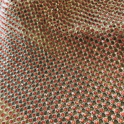 China Wholesale Basic Silver Rhinestone Stone Metal Mesh Fabric Factory Rose Fabric Elastic Metal Mesh Fabric for sale