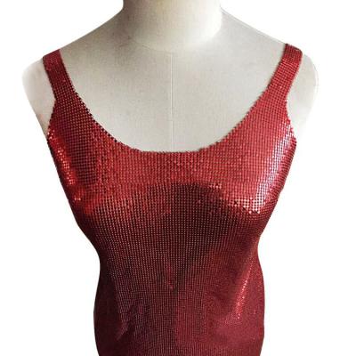 China Red Metallic Anti-wrinkle Mesh Fabric Fashionable Decorative Sequin Metal Fabric For Garment Mesh Fabric Tops for sale