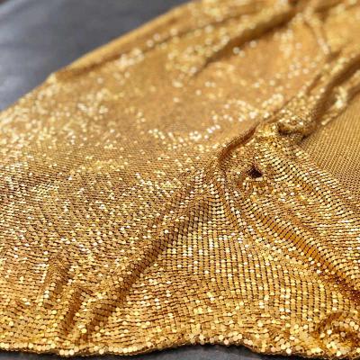 China Aluminum Sequin Screen Flexible Mesh Fabric Metallic Decorative Cloth Anti-wrinkle Chain Metal Mesh Fabric for sale