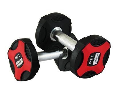 China Custom Logo 2.5-50kg Weight Gym Equipment Durable Fast Shipping Round Steel Fitness PU Coated Rubber Dumbbell Set for sale