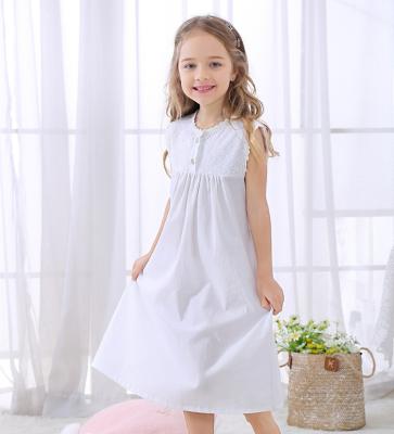 China 100% Cotton Kids Pajamas Thermal New Summer White Sleeveless Square Collar Sleepwear for sale