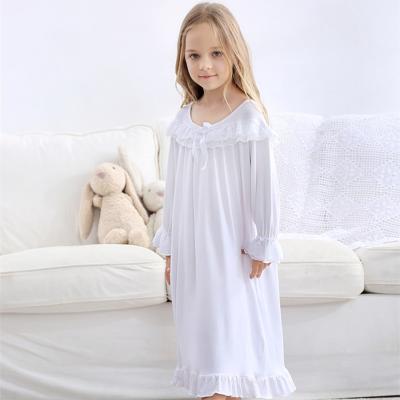 China Hot Spring Autumn Girls Sleepwear Cotton Long Sleeve Kids Lace Princess Nightgown Pajamas White Homewear for sale