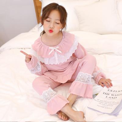 China Amazon Breathable Wish 2020 Hot Selling Ins Cotton Girl 100% Pajamas Lace Up Spring Fall 2 Pcs Set Sleep Clothes Children for sale