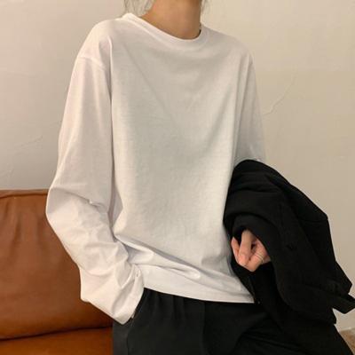 China New styles Anti-wrinkle ladies shirt round neck long sleeve casual solid color loose ladies simple shirt for sale