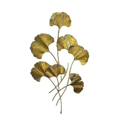 China Wholesale Hot-selling Minimalist Factory 3D Iron Bedroom Metal Leaf Gold Color Wall Arts Wall Decor Hanging Metal for sale