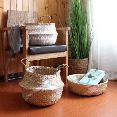 China Best Selling Viable Factory Products Woven Belly Rope Plant Basket Home Decor With Handles Storage Baskets for sale