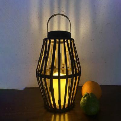 China 2022 Decoration Wicker Home Indoor Simulation Rattan Ornament Wooden Wind Lamp LED Candle Lantern Bamboo Light House Decorative for sale