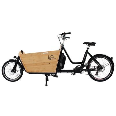 China Specialized Cargo Bike Mid Electric Passenger Europe Warehouse Green Drive 2 Wheels Cargo Bike With Bamboo Cargo Box for sale