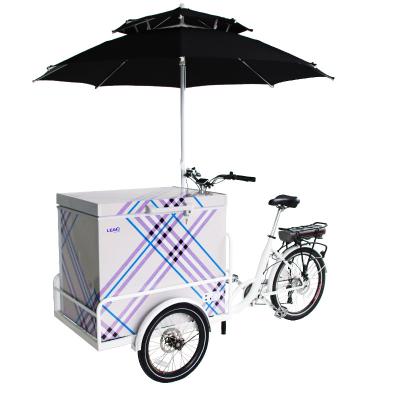 China Multifunctional Ice Cream Ice Cream Bikes 500w Battery Power Cafe Bike Street Vending Carts With Freezer for sale