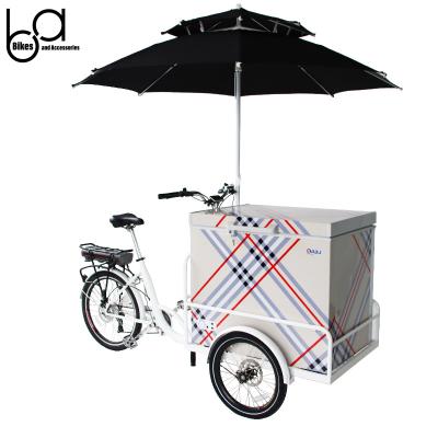 China 500w Ice Cream Freezer Bike Hot Dog Vending Tricycle Ice Cream Cart Outdoor Heavy Loading Cold Bicycle For Sale for sale