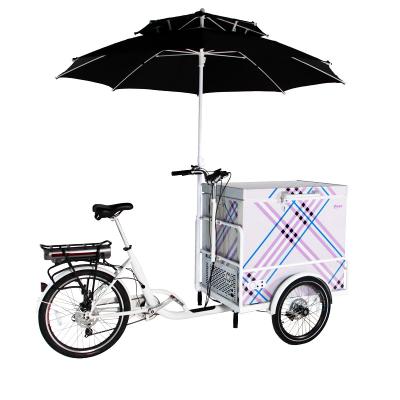 China Commercial Passenger Cargo Bike with Freezer Electric Ice Cream Bike with Battery Freezer Street Vending Bike for Cold Drink Ice Cream for sale