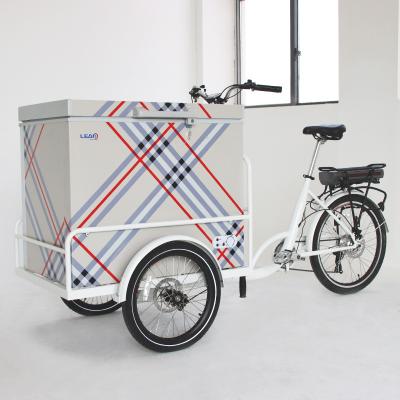 China Italian ice cream cart 500w lithium battery ice cream bike with freezer for sale