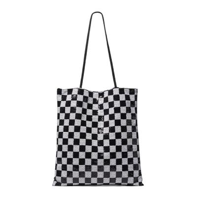 China New Fashionable Sequins Shape Large Capacity Black And White Checked Shopping Bag for sale