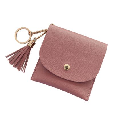 China 2021 New Waterproof Simple Women Coin Purse Card Holder Clutch With Key Chain Ring Tassel Zip Change Wallet Coin Pocket for sale