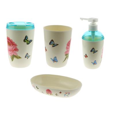 China Viable Custom Printed 4Pcs Bathroom Accessory Set Include Toothbrush Holder Toothbrush Cup Liquid Soap Dispenser Soap Box for sale