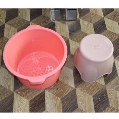 China Sustainable Plastic Bathroom Accessories Foot Massage Spa Wash Bath Basin Stool Set for sale