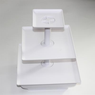 China Showing Square Merchandise Plastic 3 Tiers Trays Cake Stand Snack Server For Wedding Party for sale