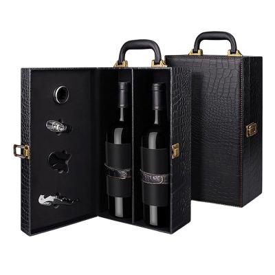 China High Grade Recycled Materials PU Leather Wine Gift Box Engraved Double Red Wine Packing Case With Wine Set for sale