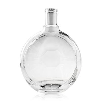 China Custom Beverage Moon Shape Glass Flat Rum 700ml Bottle With Metal Cap for sale