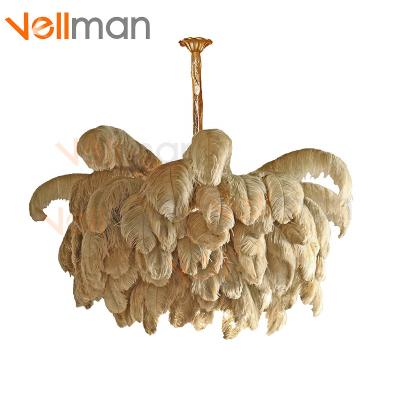 China Large White Feather Craft Ostrich Feather Lamp Natural Shade Hanging Feather Lights Residential Chandelier for sale