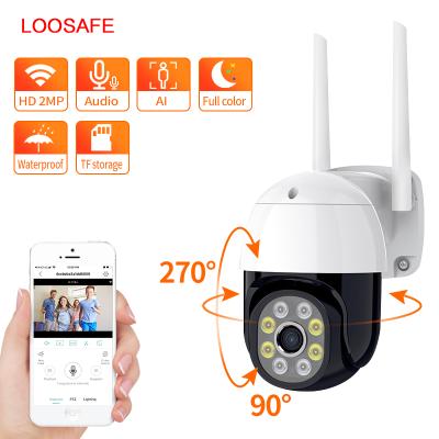 China LOOSAFE 2MP rotating wireless ip camera outdoor camera ptz wifi tracking p2p black light and full color camera for sale