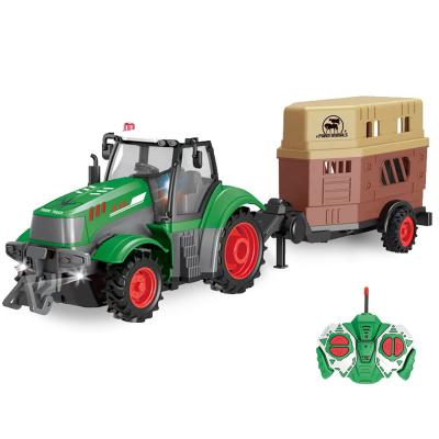 China Remote Controller 27Mz 4 Works Simulation Farming Trailer Tractor Toy Farm Rc Car With Light For Kids for sale