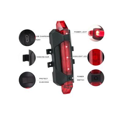 China ABS 2020 New 5 USB LED Bike Tail Light Safety Bicycle Rear Lamp Rechargeable Bicycle LED Recycling Warning Lights for sale