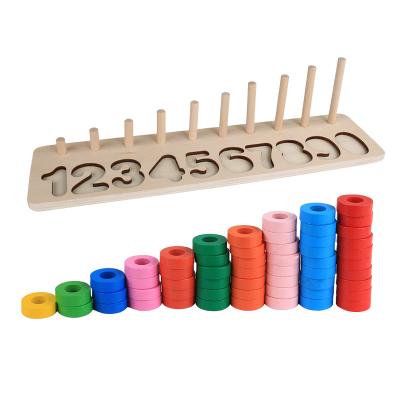 China Tea Wood Multifunctional Shape Math Matching Board Learning Math Tool Number Shape Wooden Montessori Toys for sale