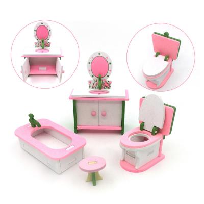 China Wholesale Wood Bass Wood Doll House Furniture Small Toys For Children Wooden Miniature Furniture for sale