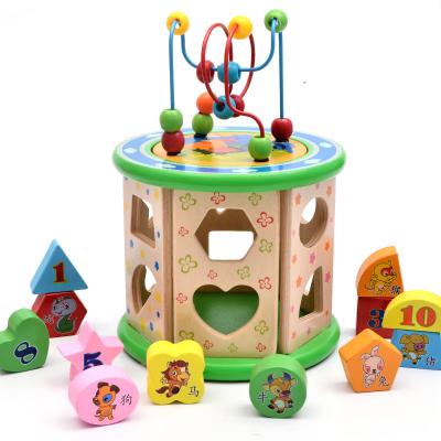 China Multifunctional Tea Wooden Children's Shape Intelligence Round Beads Geometric Matching Toy for sale