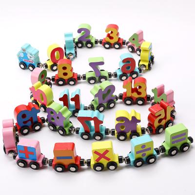 China Slot Toy Child ABC Letters Spell Wooden Car Train Vehicle Wooden Car Toddler Toys Magnet Boys Children Educational Toy Trains for sale