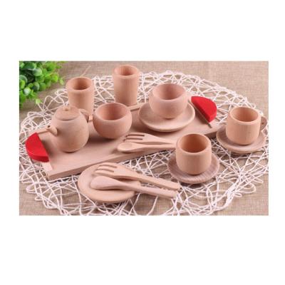 China Wood Best Game Cooking Kitchen Toys Tea Set Teacup Set Natural Play Wooden Toy For Kids for sale