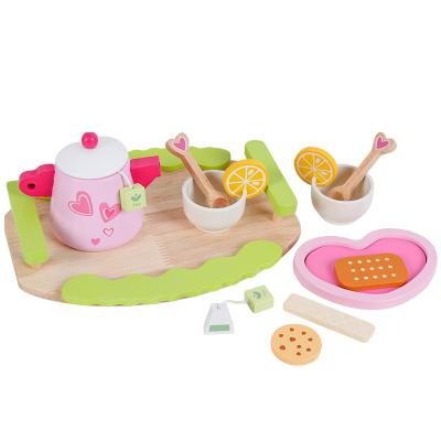 China Environmental Material Afternoon Tea Dessert Set Kitchen Wooden Simulation Toys Educational Game Toys for sale