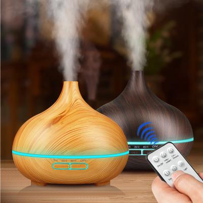 China Household Ultrasonic Electric Humidifier Air Humidifier Wooden Grain 7 Colors LED Remote Control Light 500ml Essential Oil Aroma Mist Diffuser for sale