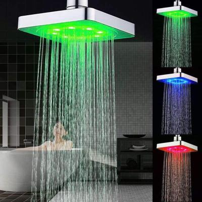 China No Shower 3 Diverter LED Shower Head Temperature Control Color Changing 6 Inch Square Rainfall Shower Head With 8 Pieces LED for sale