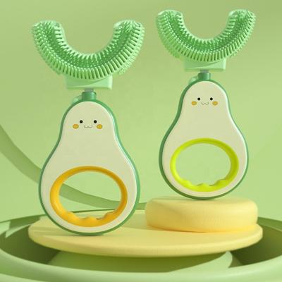 China 360 Degree Foldable Silicone Clean Kids Teeth Manual U Shaped Toothbrush Children For 2-6 Years Old for sale