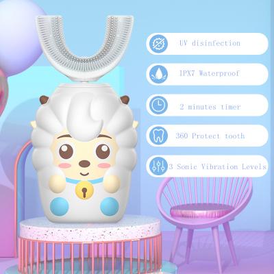 China 2-6 Years Waterproof 360 Degree Food Grade Silicone U Shape Electric Baby Sonic Kids Electric Automatic Toothbrush Children Cartoon for sale