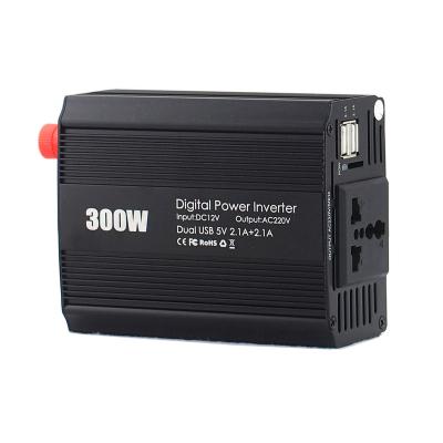 China Car Inverter 300W Modified Sine Wave 12V DC To 110V 220V AC Converter With USB AC Outlet For Car 12*9.8*5.3cm for sale