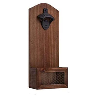 China Durable Wooden Wall Mounted Beer Bottle Opener Catcher With Lid Perfect Tool Can Be Used In The Kitchen for sale