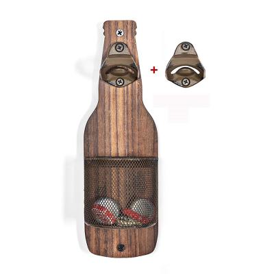 China Durable Vintage Wooden Wall Mounted Bottle Opener With Catcher For Beer Lovers for sale