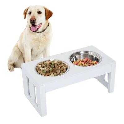 China Sustainable Modern Decorative Wooden Dog Bone Pet Food Bowl High Feeding Station White 23 for sale