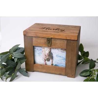 China Stored Pet Memorial Urn For Ashes Pet Cremation Urn With Photo Frame Wood Urn for sale