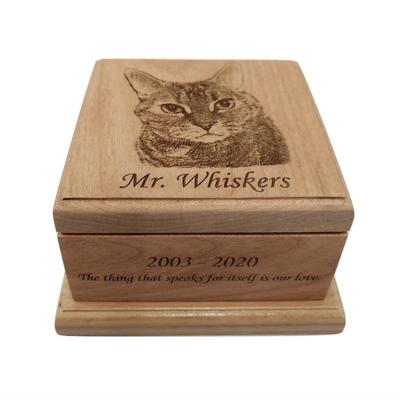 China Stored Cremation Pet Urn for Dogs Cat Ashes Pet Urn Engraved Cremate Wooden Box Memorial Personalized Photo Pet Loss Gifts for sale