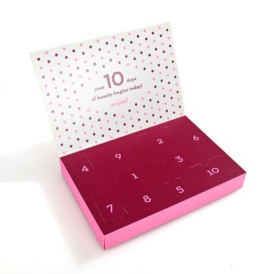 China Pink Calendario De Adviento Recyclable 10 Days Of Beauty Advent Calendar Packaging Paper Gift Box for sale