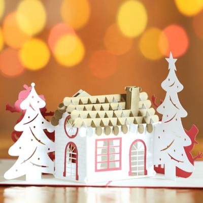 China Europe Business Gift Sale Christmas House Holiday Blank 3D Greeting Card Handmade Paper for sale