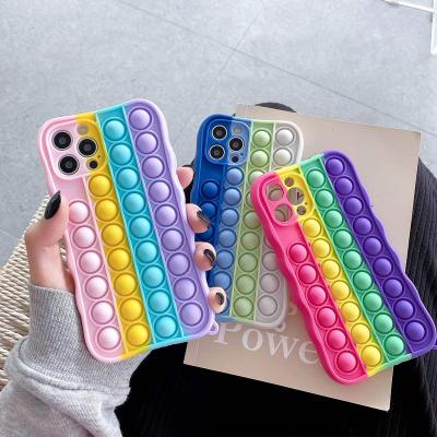 China Shockproof Push Pops Bubble Shaky Person Toys Rainbow Silicone Cell Phone Case For iPhone 11 12 13 12 pro 13 12 pro max for sale